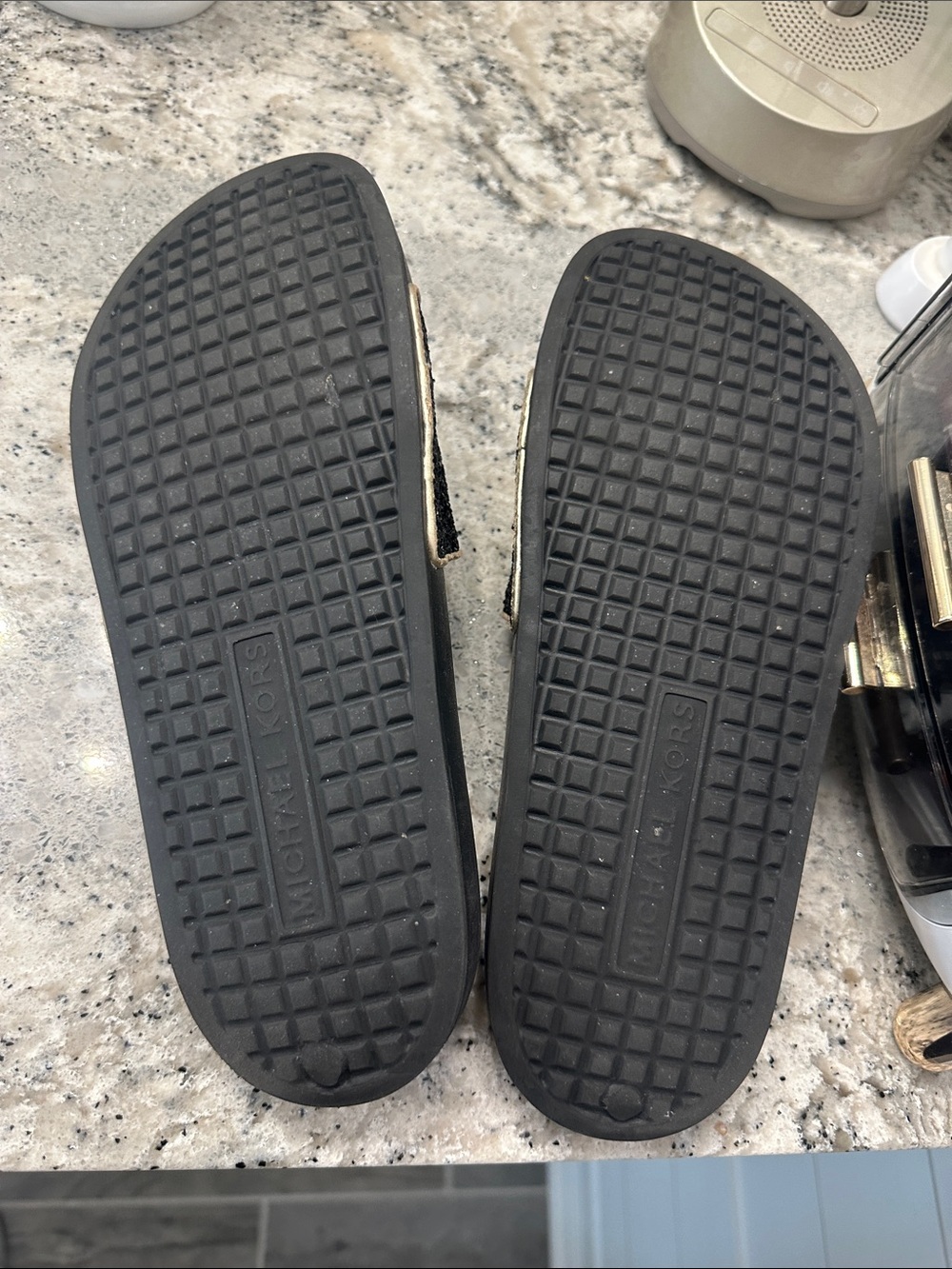 Michael Kors Black Slides with Gold Glitter 'KORS' Logo - Picture 3 of 3